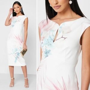 NWT Ted Baker Soozie Serendipity Printed Bodycon  Dress in Natural Ted 0/US 2